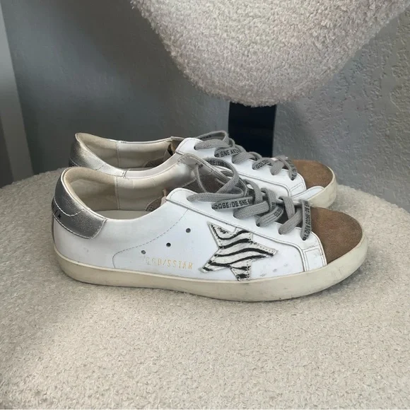 Golden Goose Super-Star with zebra print pony skin star - Picture 1 of 5